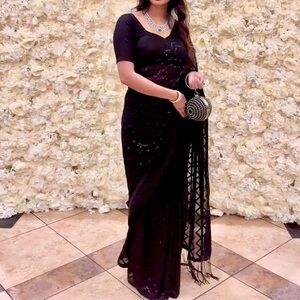 Black saree with black stone work